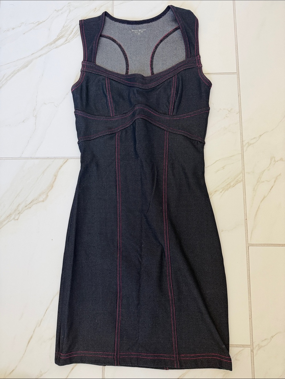 Bebe Stretch Blue Dress with Pink Contrast Stitching
